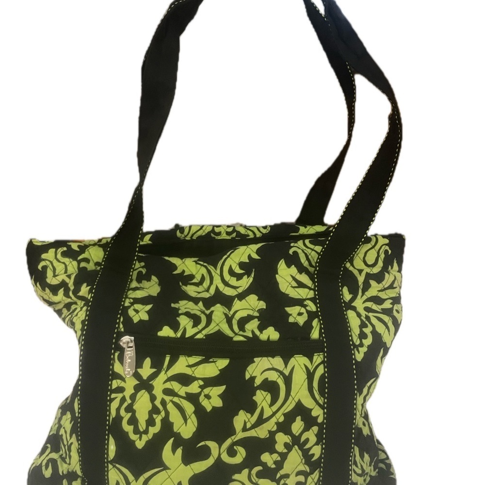 Belvah Black Green Floral Tote Bag